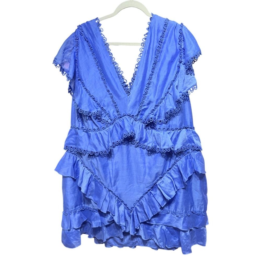 ASOS Design Blue Ruffle Ric Rac Trim Tiered Mini Dress Plus Size US 24